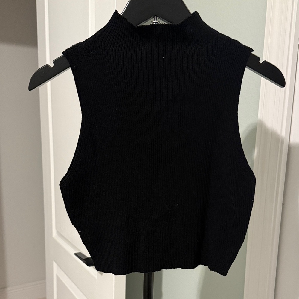 Black Sleeveless Mock Neck Knit Top - Women